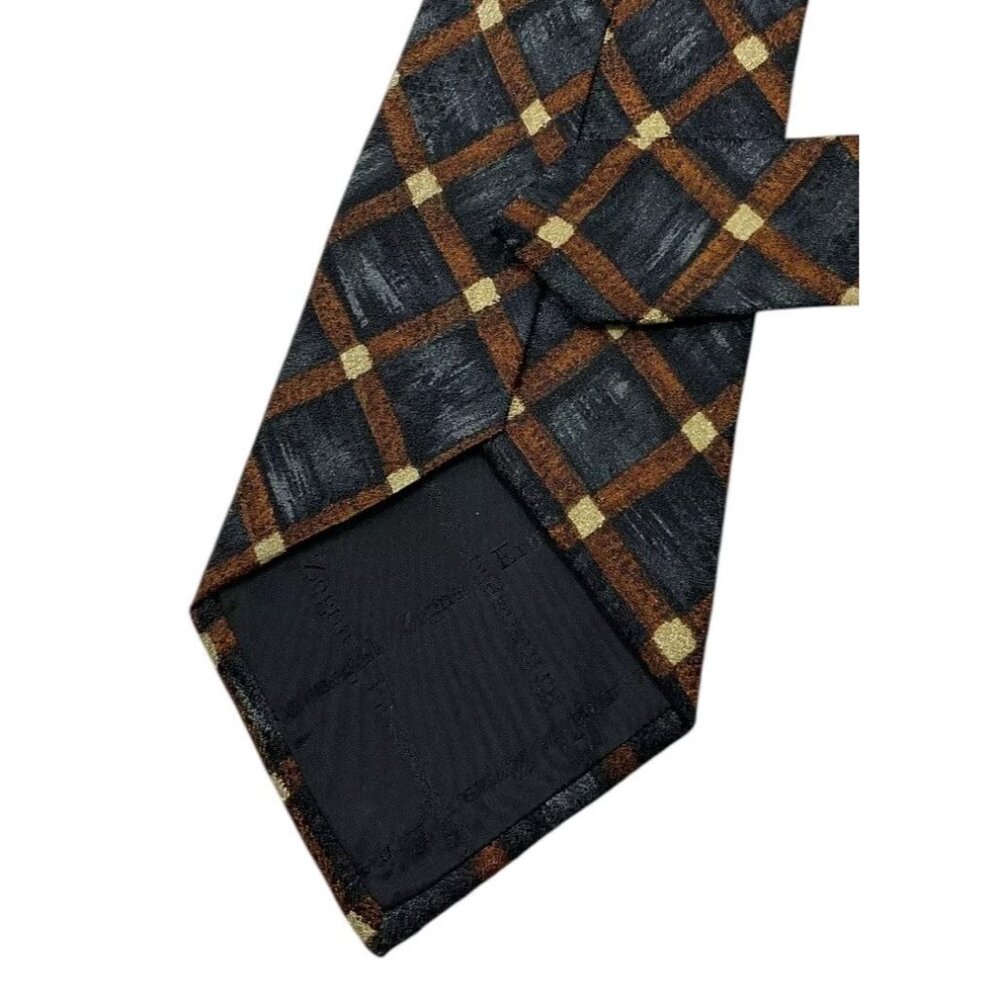 ERMENEGILDO ZEGNA Men's Silk Necktie LUXURY Gray Brown Geometric W:3.8" EUC - Picture 6 of 6
